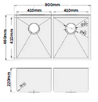 GLORY GL9046 900mm Stainless Steel 304 Kitchen Sink Undermount Double Bowl Matt Sinki Dapur