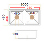 GLORY GL10045 1000mm Stainless Steel 304 Kitchen Sink Undermount Double Bowl Matt Sinki Dapur