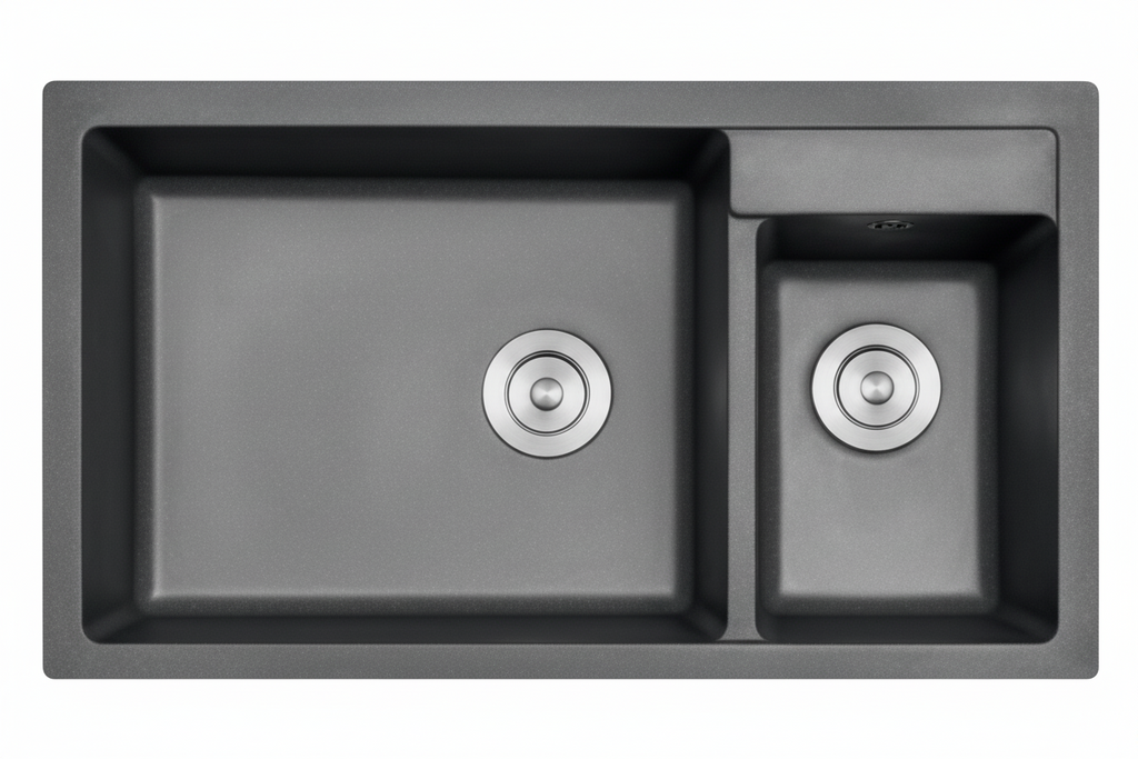 GLORY GL86502-B 860mm Granite Stone Kitchen Sink Top-Mount Double Bowl Matt Sinki Dapur