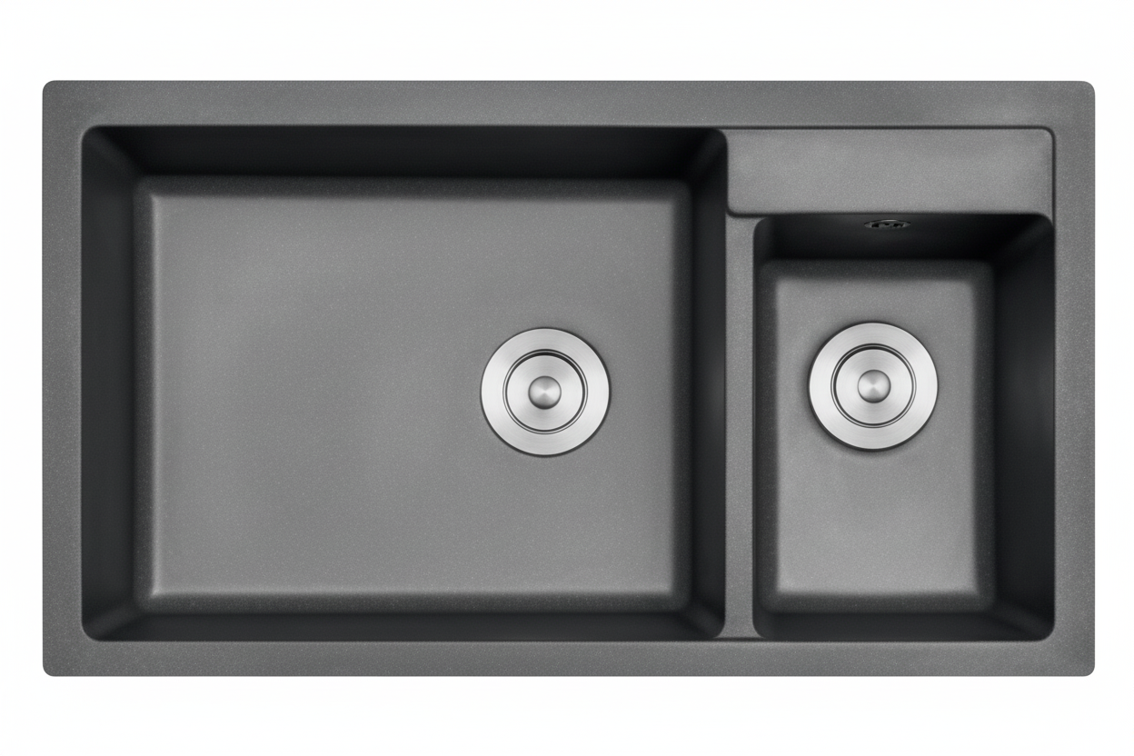 GLORY GL86502-B 860mm Granite Stone Kitchen Sink Top-Mount Double Bowl Matt Sinki Dapur