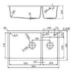 GLORY GL86502-B 860mm Granite Stone Kitchen Sink Top-Mount Double Bowl Matt Sinki Dapur