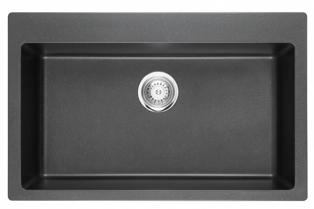 GLORY GL7950-B 790mm Granite Stone Kitchen Sink Top-Mount Single Bowl Matt Sinki Dapur