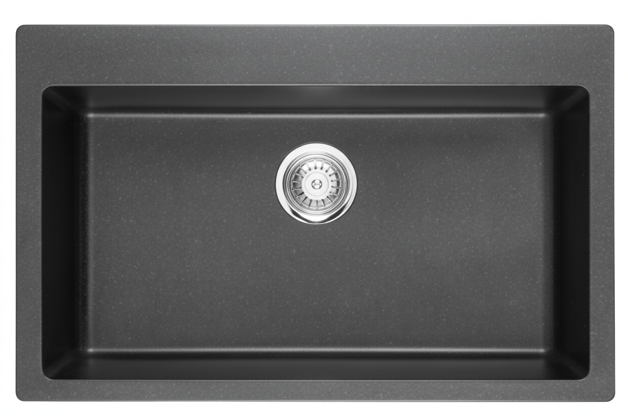 GLORY GL7950-B 790mm Granite Stone Kitchen Sink Top-Mount Single Bowl Matt Sinki Dapur