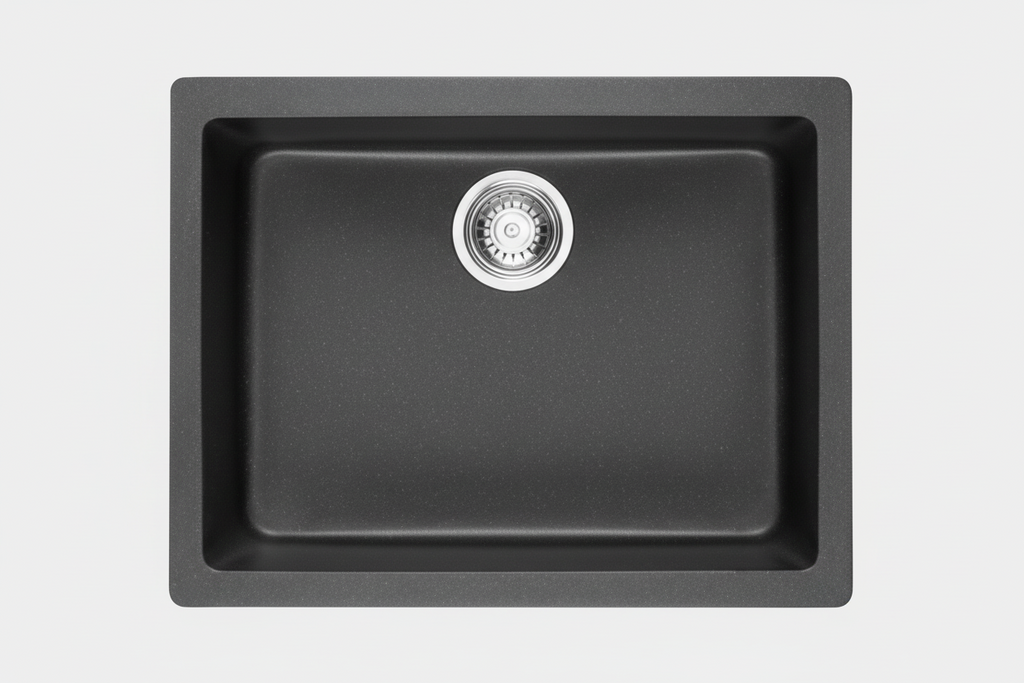 GLORY GL6147-B 610mm Granite Stone Kitchen Sink Top-Mount Single Bowl Matt Sinki Dapur