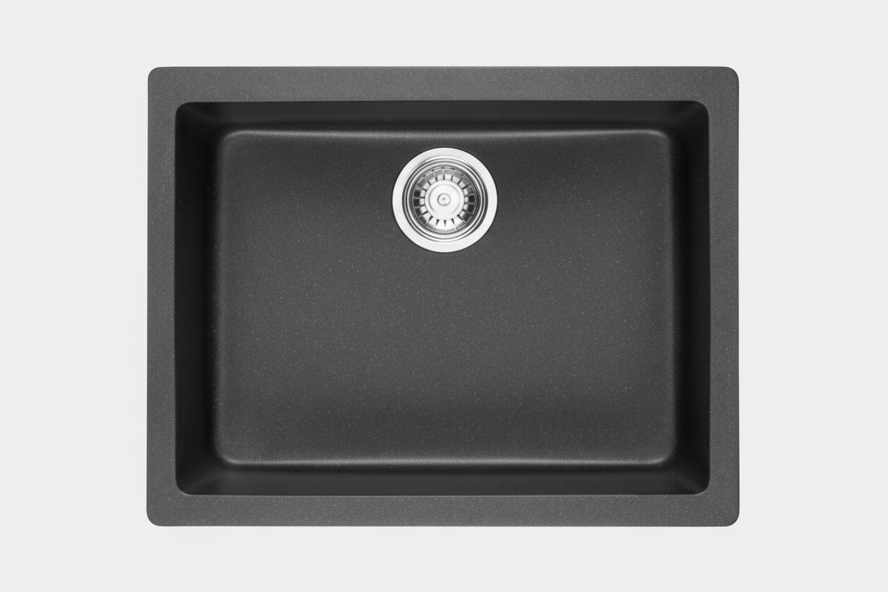 GLORY GL6147-B 610mm Granite Stone Kitchen Sink Top-Mount Single Bowl Matt Sinki Dapur