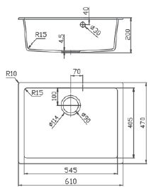 GLORY GL6147-B 610mm Granite Stone Kitchen Sink Top-Mount Single Bowl Matt Sinki Dapur