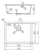 GLORY GL6147-B 610mm Granite Stone Kitchen Sink Top-Mount Single Bowl Matt Sinki Dapur