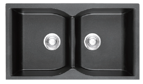GLORY GL8650-B 860mm Granite Stone Kitchen Sink Top-Mount Double Bowl Matt Sinki Dapur