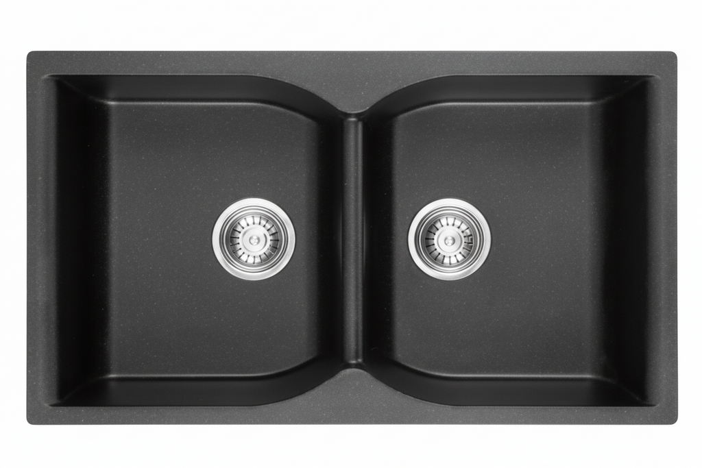 GLORY GL8650-B 860mm Granite Stone Kitchen Sink Top-Mount Double Bowl Matt Sinki Dapur