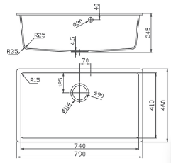 GLORY GL7945-B 790mm Granite Stone Kitchen Sink Top-Mount Single Bowl Matt Sinki Dapur
