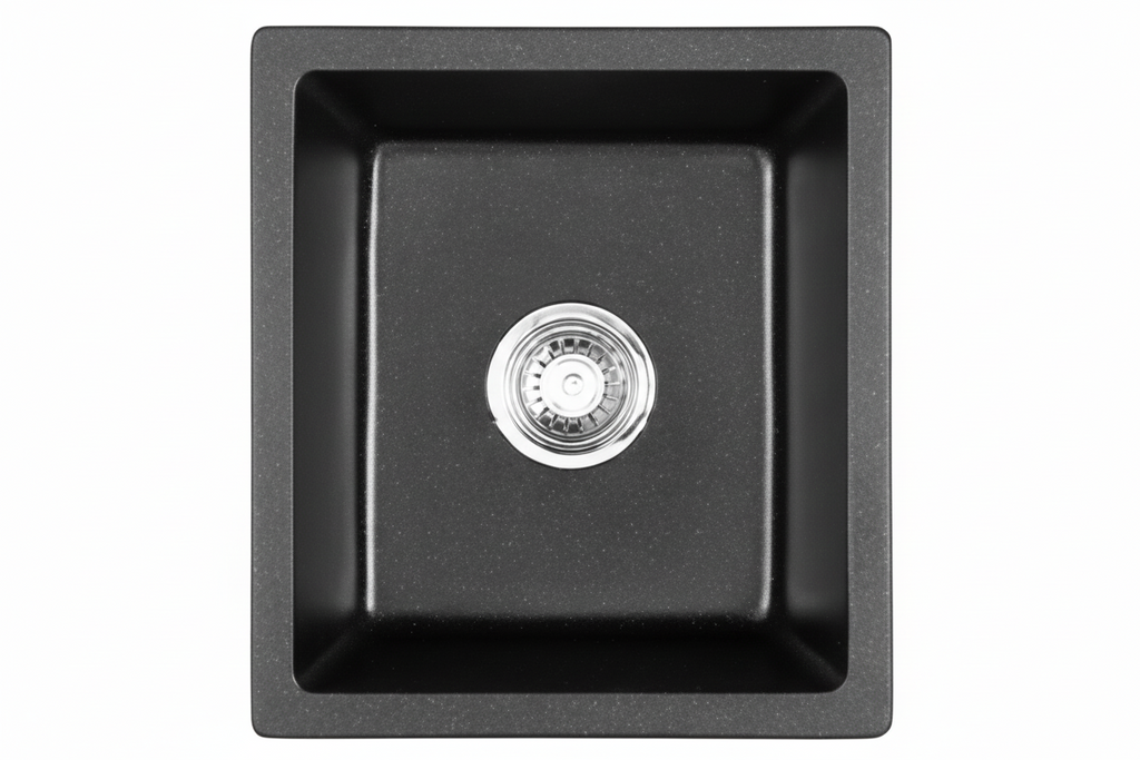 GLORY GL4641-B 455mm Granite Stone Kitchen Sink Top-Mount Single Bowl Matt Sinki Dapur