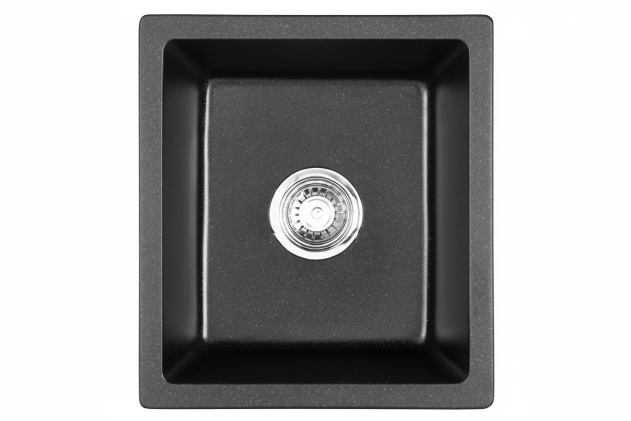 GLORY GL4641-B 455mm Granite Stone Kitchen Sink Top-Mount Single Bowl Matt Sinki Dapur