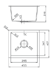GLORY GL4641-B 455mm Granite Stone Kitchen Sink Top-Mount Single Bowl Matt Sinki Dapur