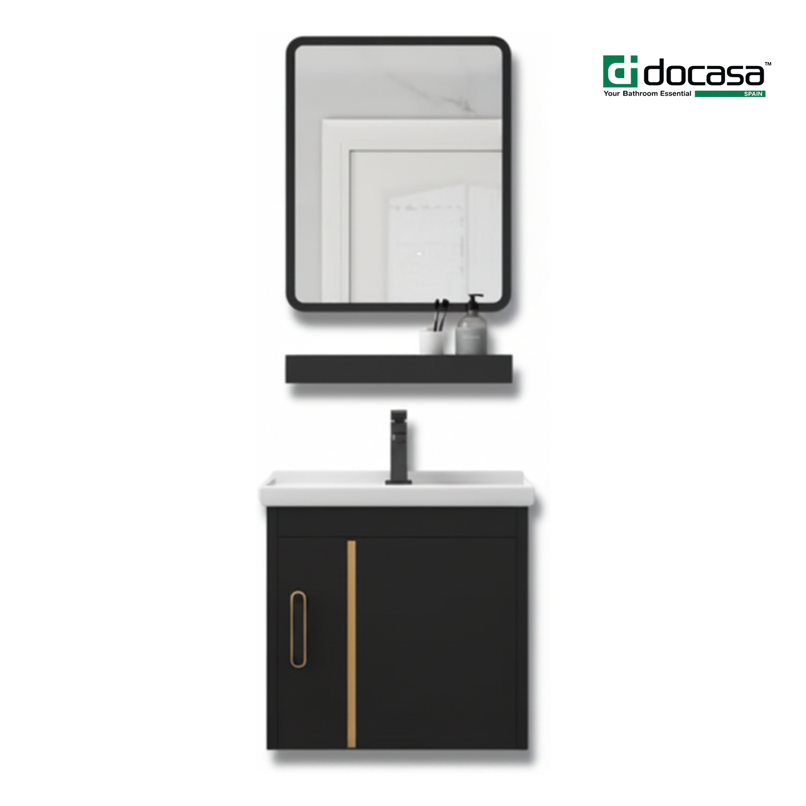 DOCASA ACS-403640-BGS 400mm Black Wall Hung Aluminum Basin Cabinet Set