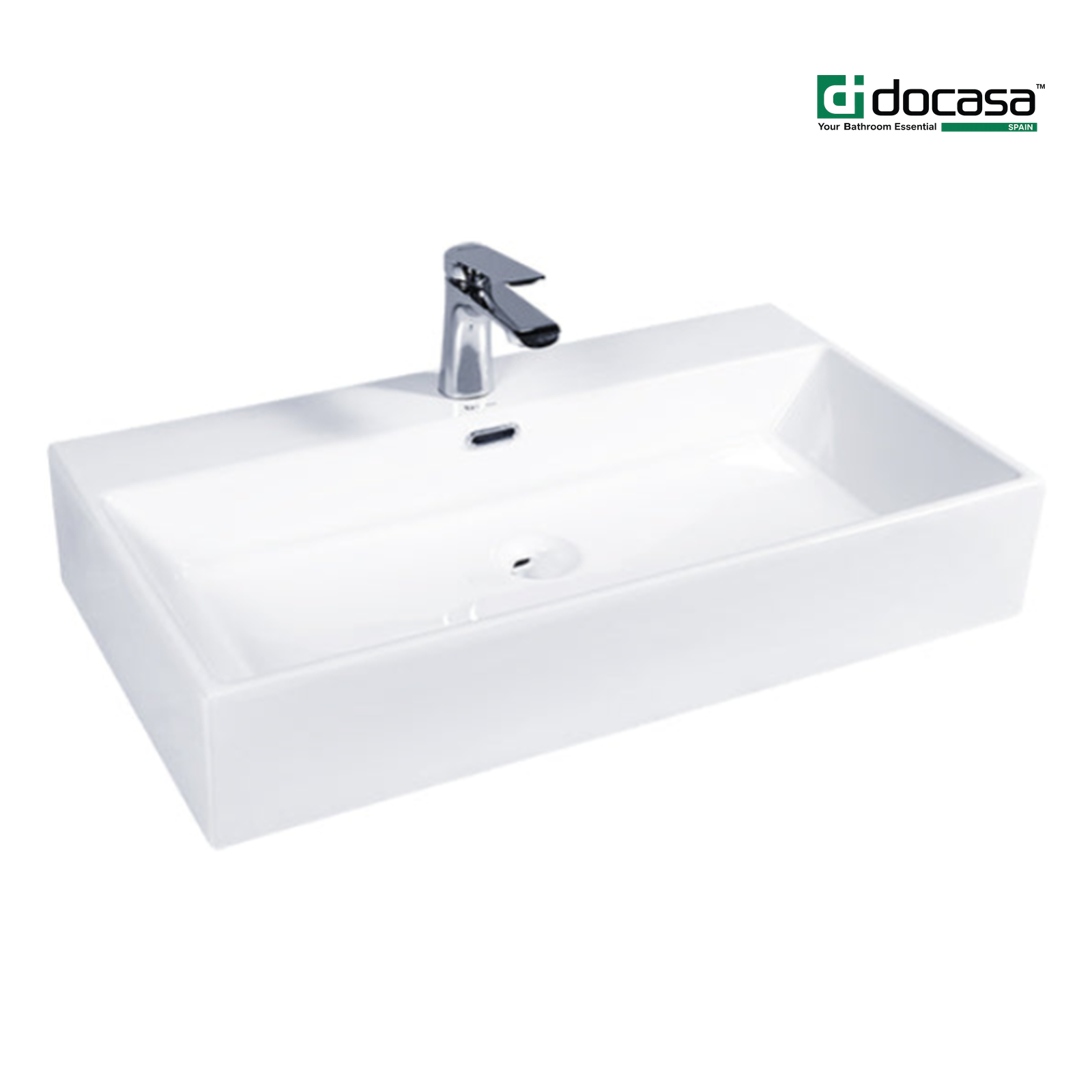 DOCASA K382 755 White Counter Top Wash White Basin come with single pre-punched tap hole, overflow & cap