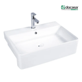 DOCASA 6050SR 602mm  White Semi Recessed Wash White Basin come with single pre-punched tap hole, overflow & cap