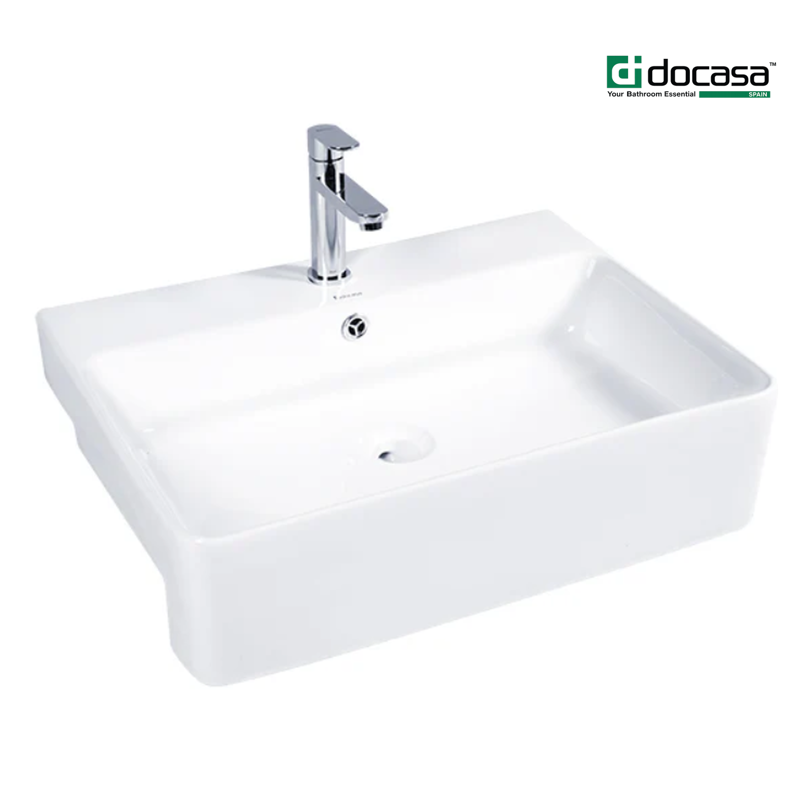DOCASA 6050SR 602mm  White Semi Recessed Wash White Basin come with single pre-punched tap hole, overflow & cap