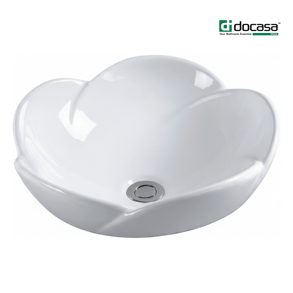 DOCASA 1046 400mm Flower Counter Top Wash White Basin come with single pre-punched tap hole & cap