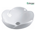 DOCASA 1046 400mm Flower Counter Top Wash White Basin come with single pre-punched tap hole & cap