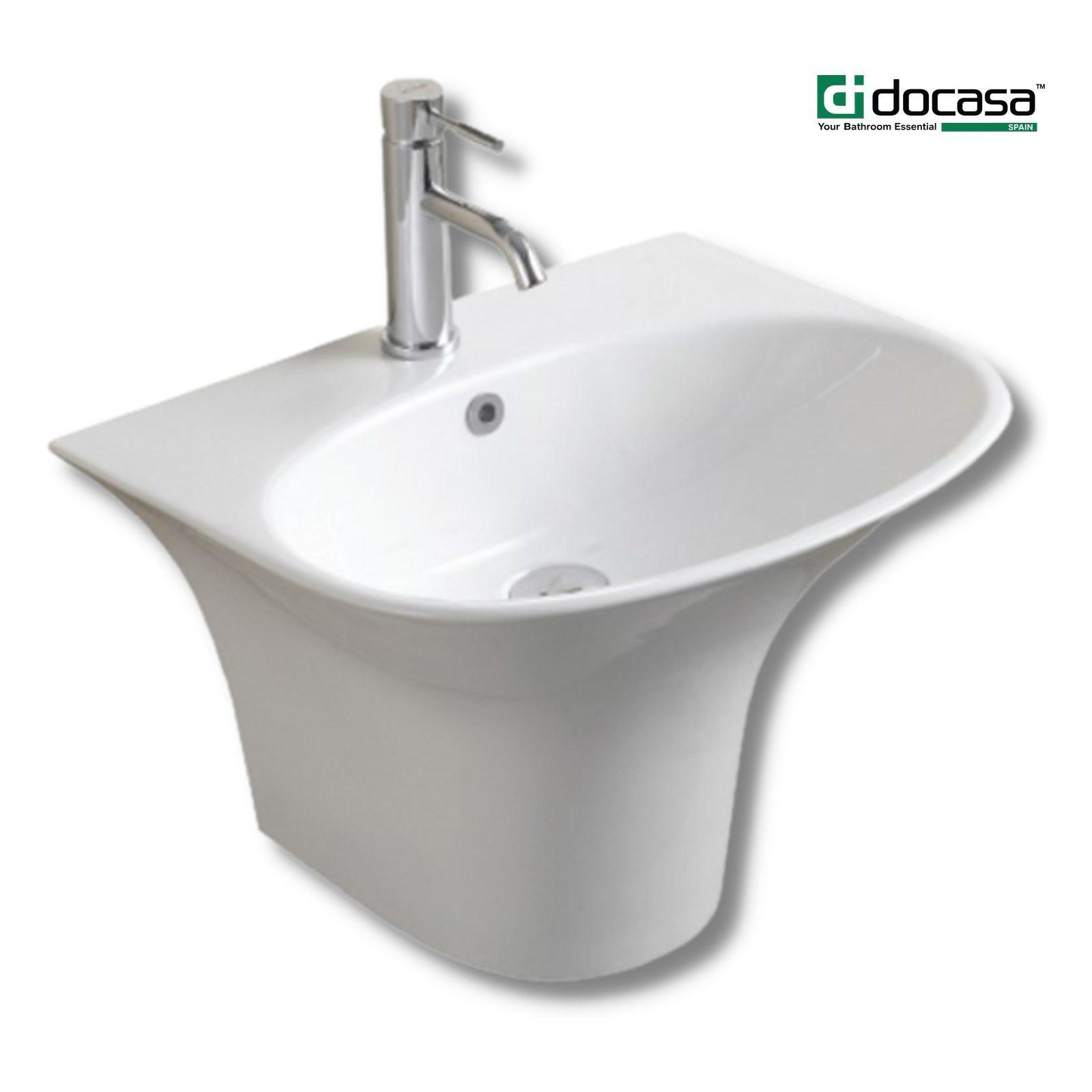 DOCASA 5100 560mm Wall Hung Basin White single Pre-punched Tap Hole c/w Overflow