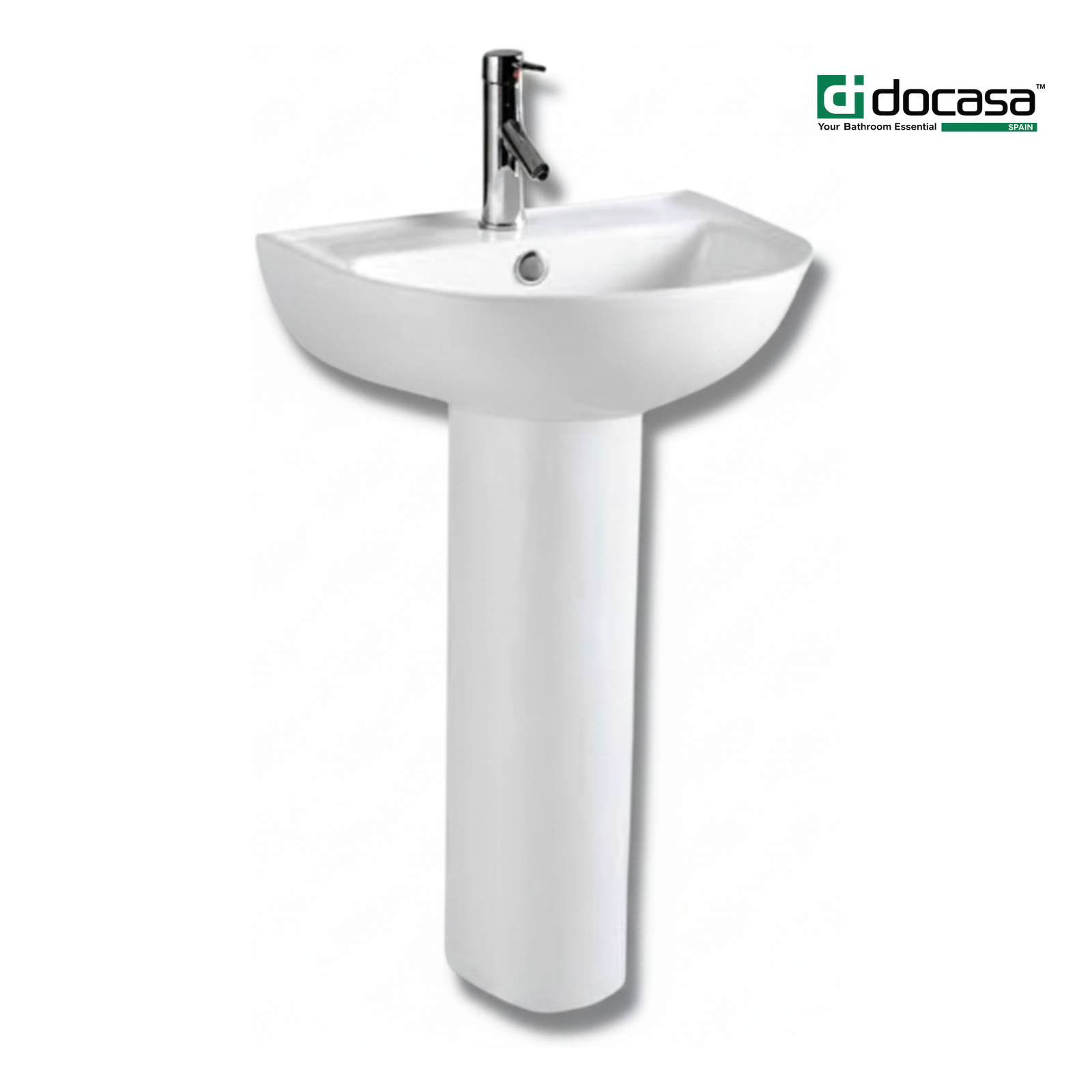 DOCASA BP201 840mm Pedestal Basin White single Pre-punched Tap Hole c/w Overflow