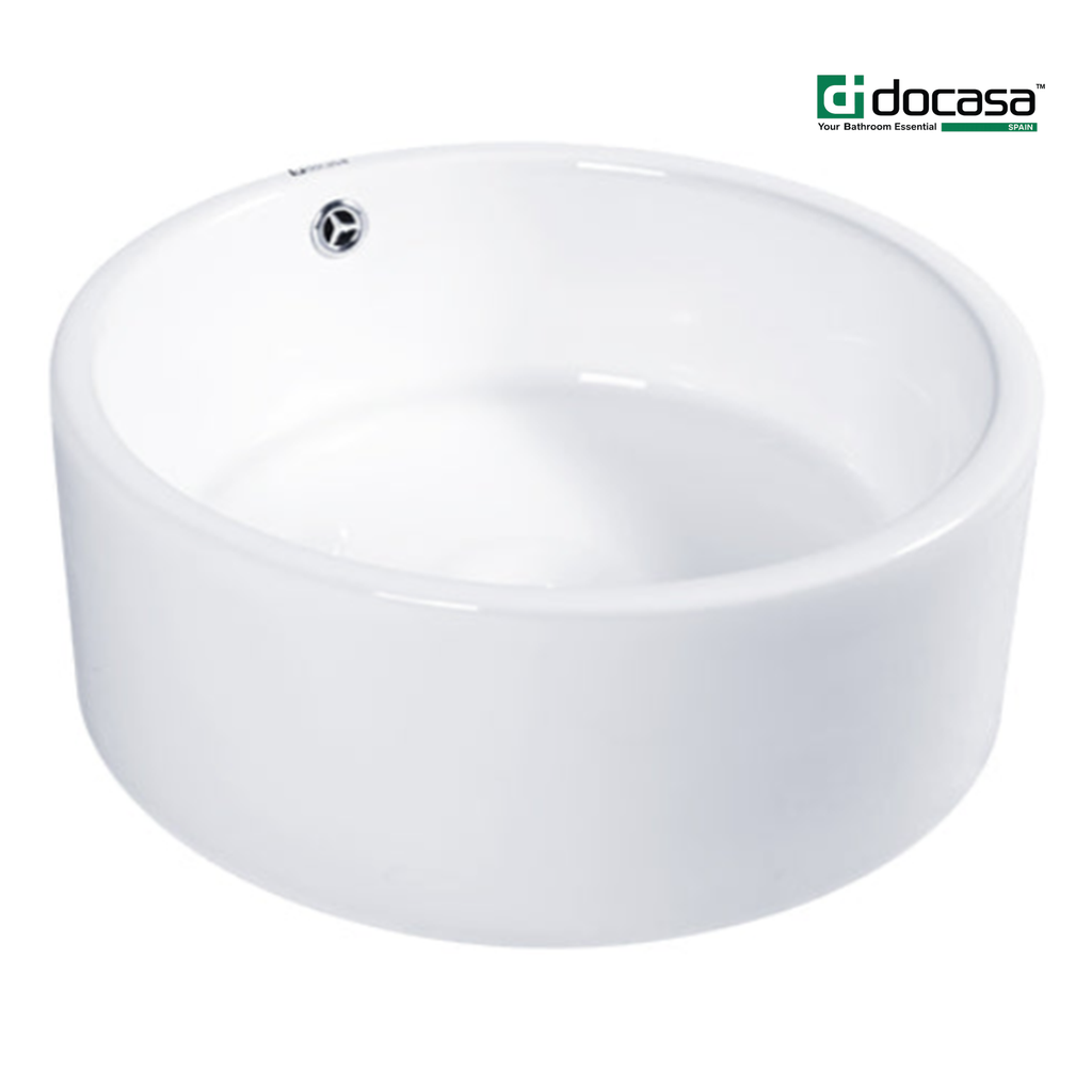 DOCASA 218 415mm White Round Counter Top Wash White Basin come with overflow & cap