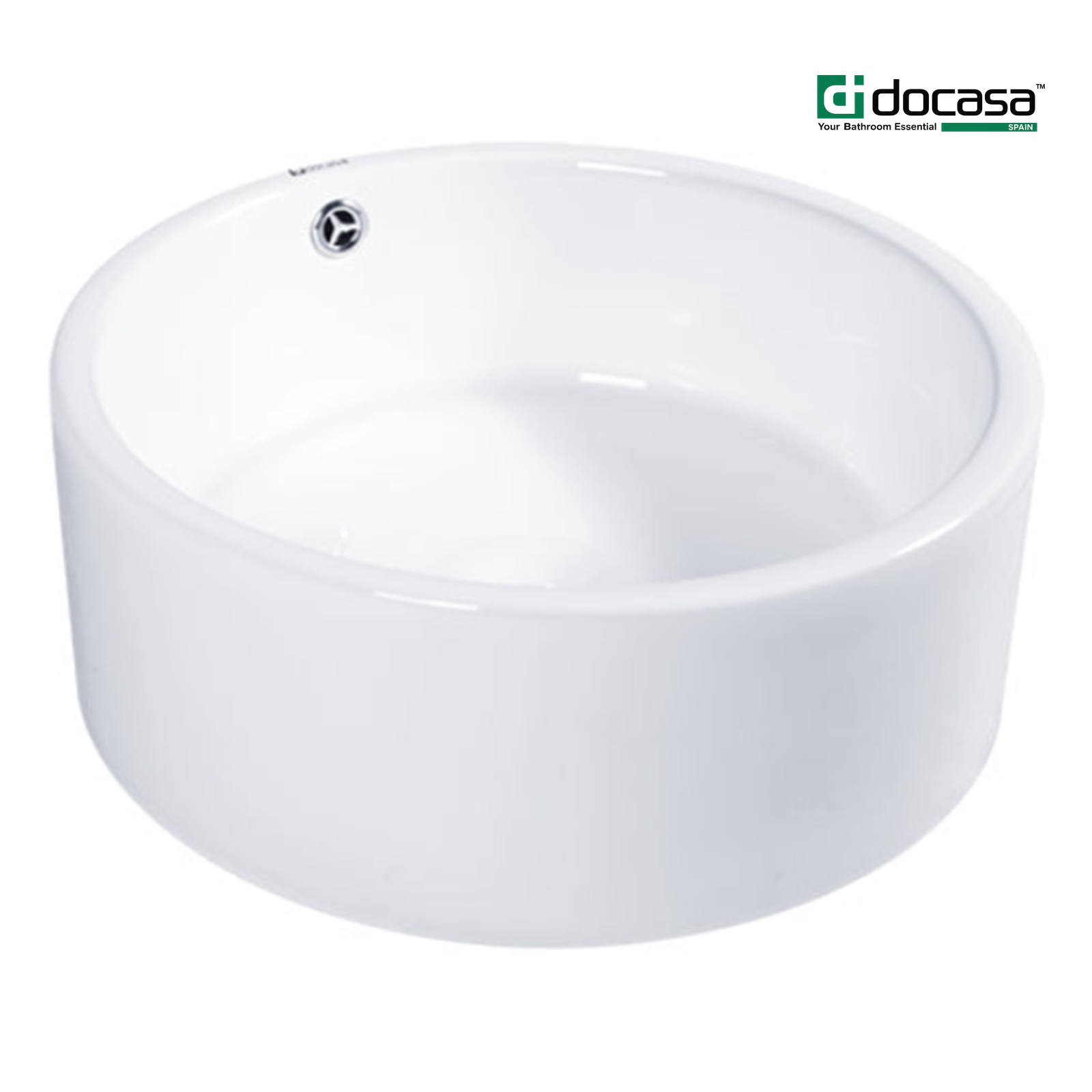 DOCASA 218 415mm White Round Counter Top Wash White Basin come with overflow & cap