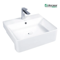 DOCASA 5045SR 500mm White Semi Recessed Wash White Basin come with single pre-punched tap hole & overflow