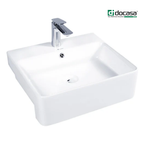DOCASA 5045SR 500mm White Semi Recessed Wash White Basin come with single pre-punched tap hole & overflow