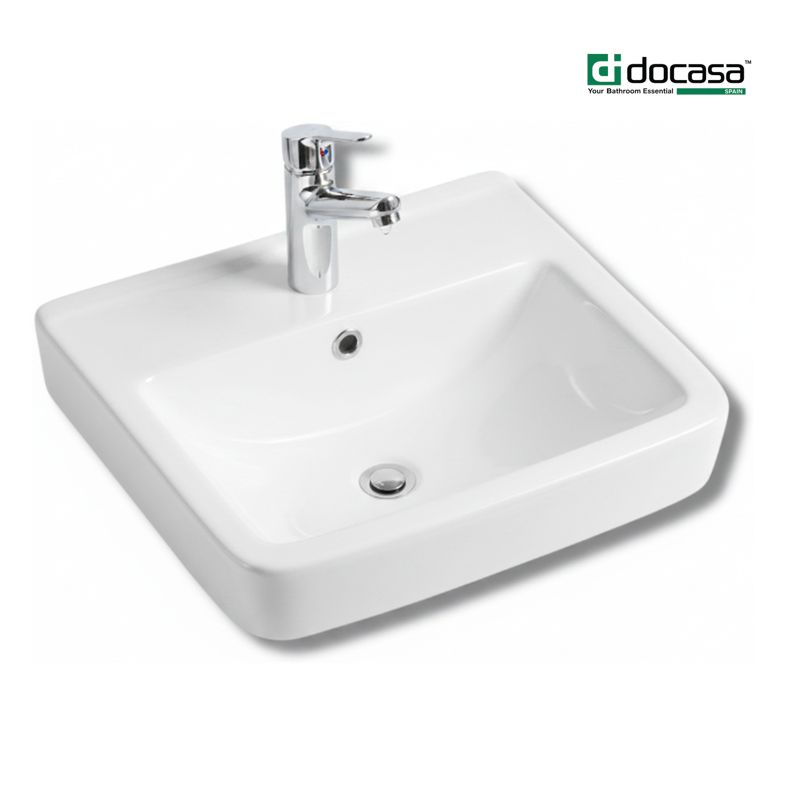 DOCASA B536 515mm Wall Hung Wash White Basin come with single pre-punched tap hole, overflow & cap