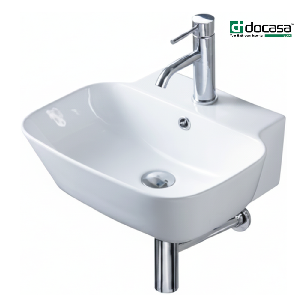 DOCASA 1095 475mm Ceramic White Wall Hung Basin Sinki Tandas Bilik Mandi For Bathroom, Dining Area, And Outdoor
