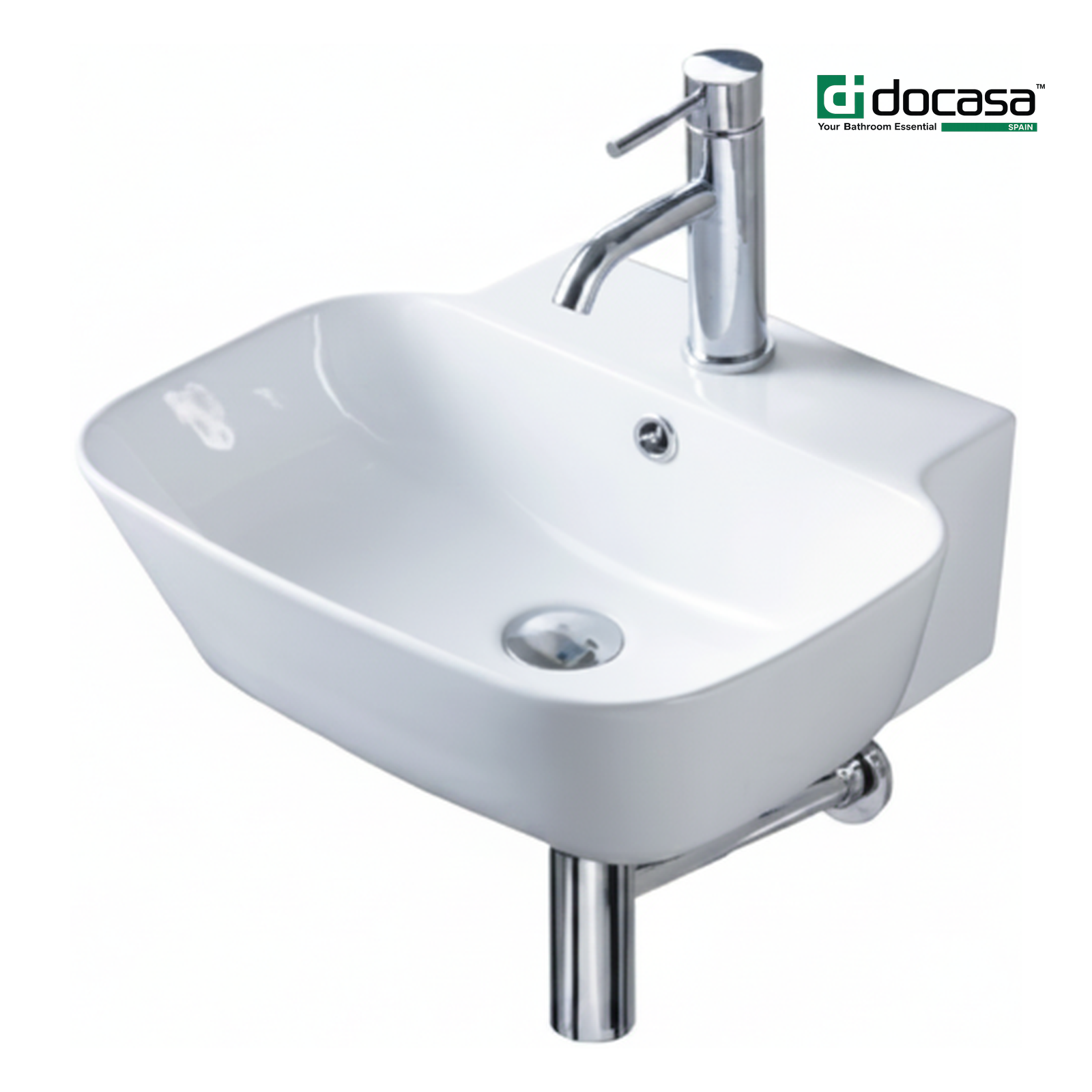 DOCASA 1095 475mm Ceramic White Wall Hung Basin Sinki Tandas Bilik Mandi For Bathroom, Dining Area, And Outdoor