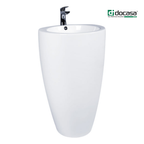 DOCASA FSB100 850mm Floor Standing Ceramic Wash Basin | Premium White Bathroom Sink with Tap Hole, Overflow & Cap