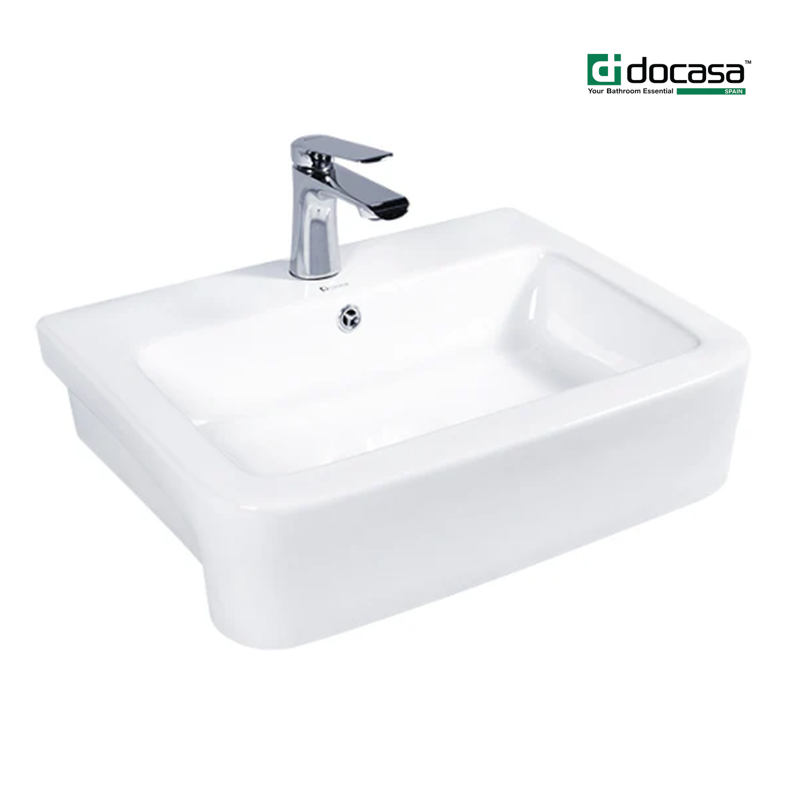 DOCASA K168SR 550mm Semi Recessed Wash Basin come with single pre-punched tap hole, overflow & cap