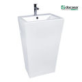 DOCASA FSB200 855mm Floor Standing Ceramic Wash Basin | Premium White Bathroom Sink with Tap Hole, Overflow & Cap