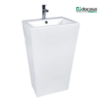 DOCASA FSB200 855mm Floor Standing Ceramic Wash Basin | Premium White Bathroom Sink with Tap Hole, Overflow & Cap