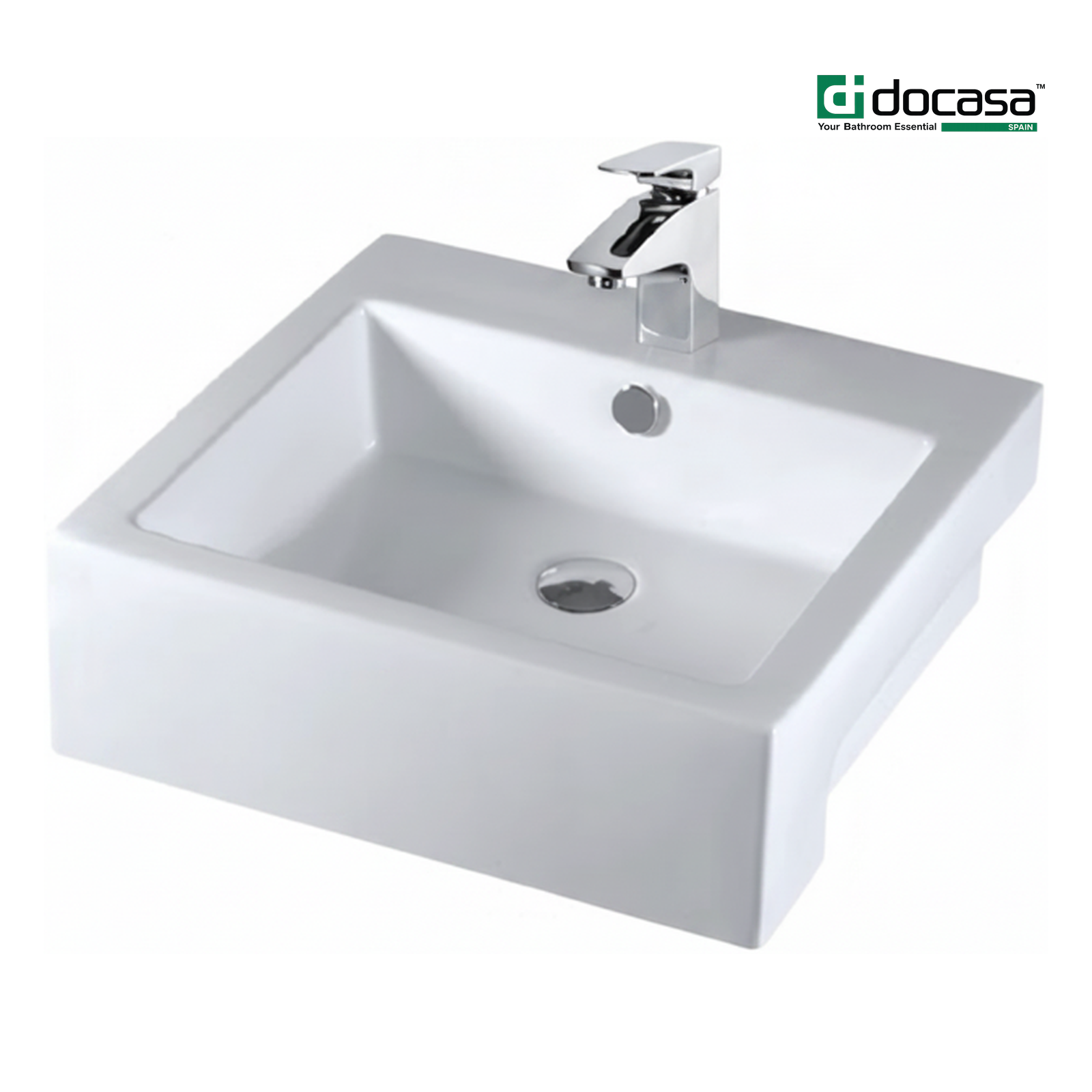DOCASA K18SR 530mm Ceramic White Semi Recesses Basin Sinki Tandas Bilik Mandi Bathroom,Dining Area, And Outdoor Murah