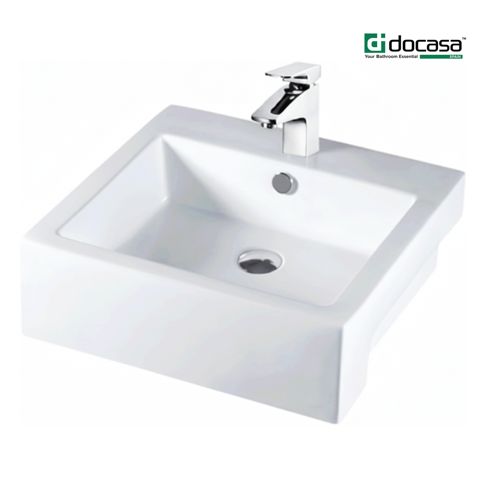 DOCASA 281SR 515mm Ceramic White Semi Recesses Basin Sinki Tandas Bilik Mandi Bathroom,Dining Area, And Outdoor Murah