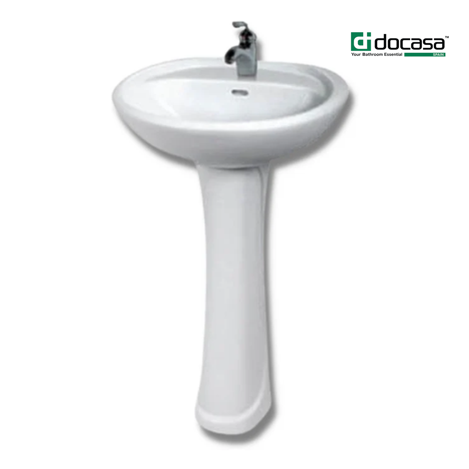 DOCASA BP511 850mm Pedestal Basin White single Pre-punched Tap Hole c/w Overflow