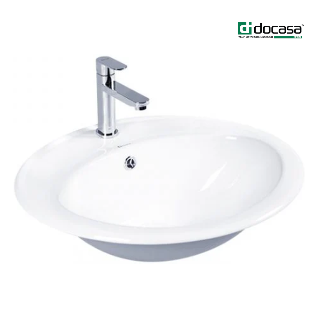 DOCASA 201 560mm Ceramic White Above Counter Basin Sinki Tandas Bilik Mandi For Bathroom,Dining Area, And Outdoor