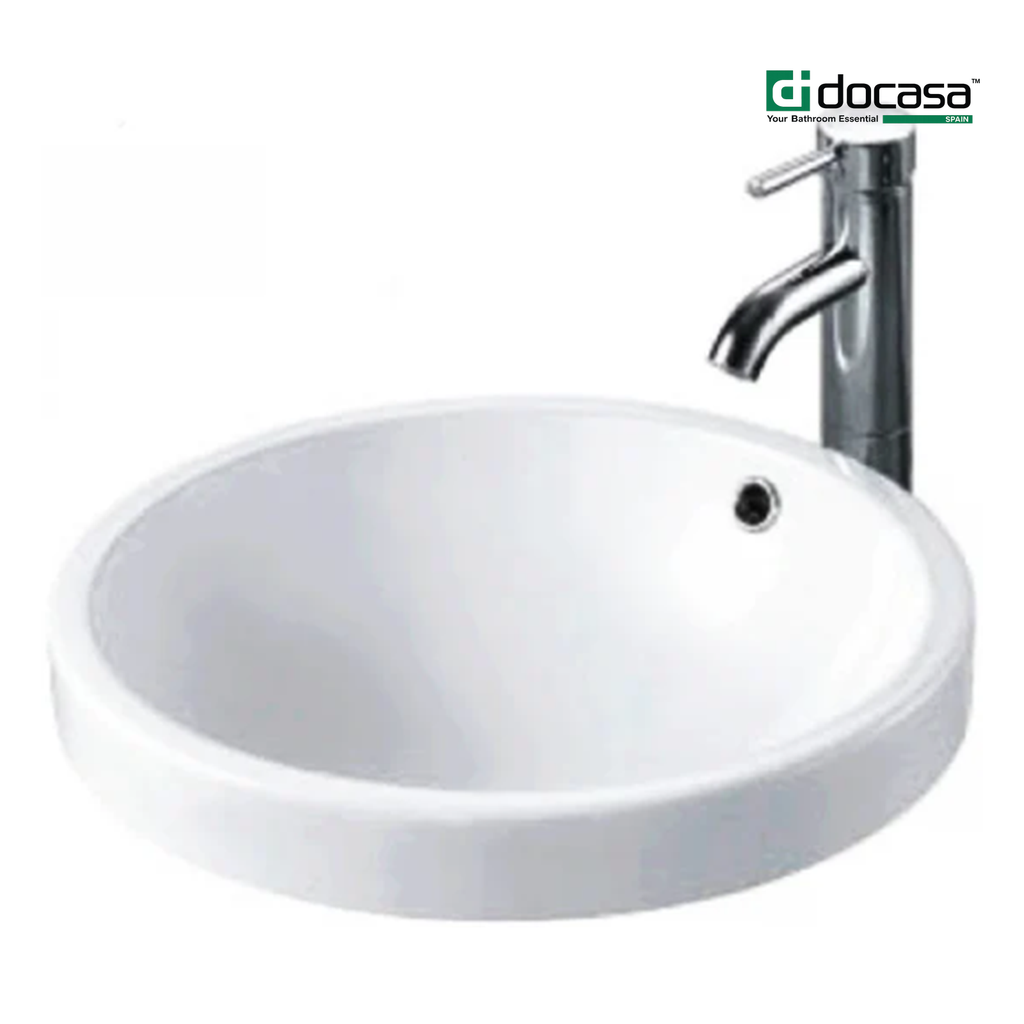 DOCASA 218D 460mm Ceramic White Counter Top Basin Sinki Tandas Bilik Mandi For Bathroom,Dining Area, And Outdoor Murah