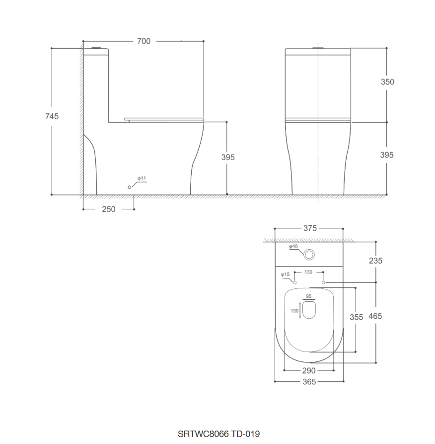 Sorento SRTWC8066-S-BL One Piece Water Closet Twister Flushing Technology S-Trap 250mm