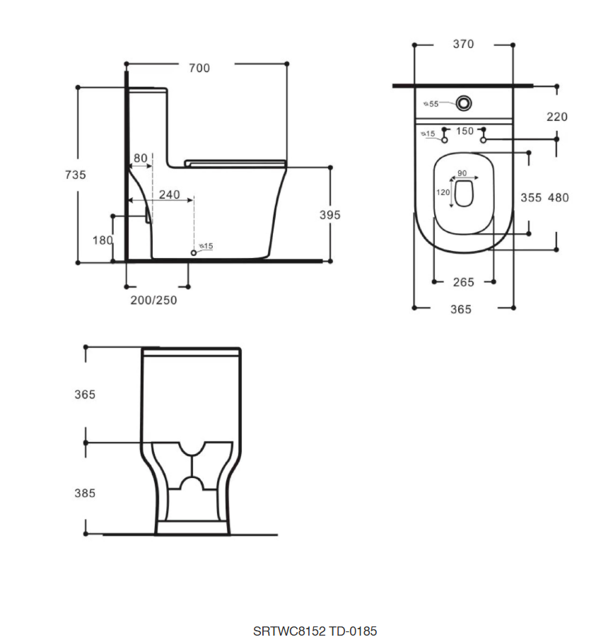 Sorento SRTWC8152-SH One Piece Water Closet Twister Flushing Technology S-Trap 200/250, P-Trap 180mm