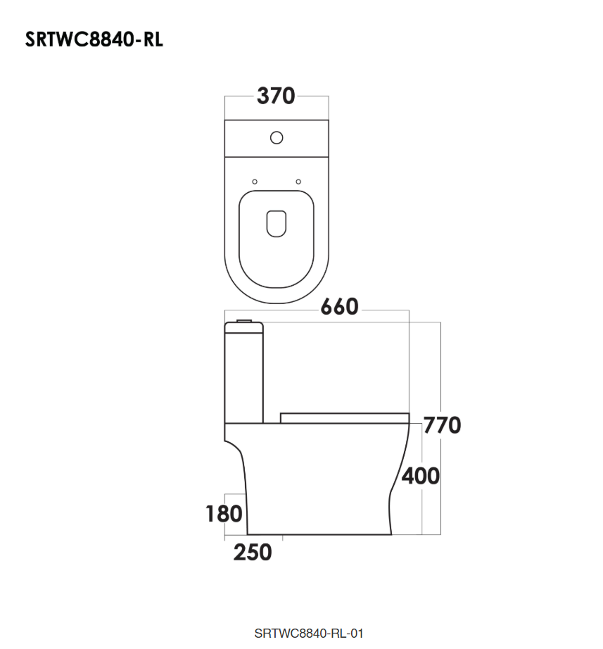 Sorento SRTWC8840-RL Close Coupled Water Closet Washdown with Rimless Flushing Technology S-Trap 250mm, P-Trap 180mm