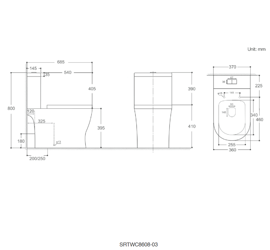Sorento SRTWC8608-RL Close Coupled Water Closet Washdown with Rimless Flushing Technology S-Trap 250mm