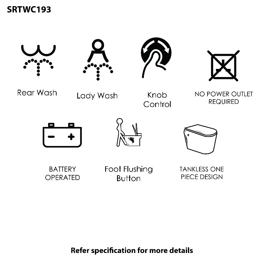 Sorento SRTWC193 Tankless Electronic Pulse Water Closet | Siphonic Flush | S-Trap 250mm