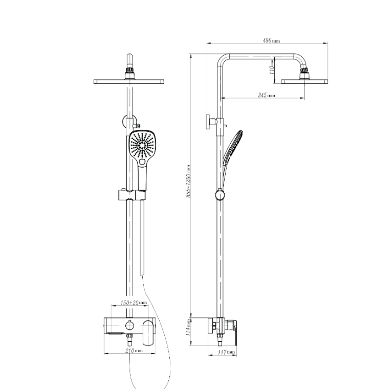 Sorento SRTWT6232-GM 3-Way Exposed Shower Set with Waterfall Spout | Gunmetal | Solid Brass Body