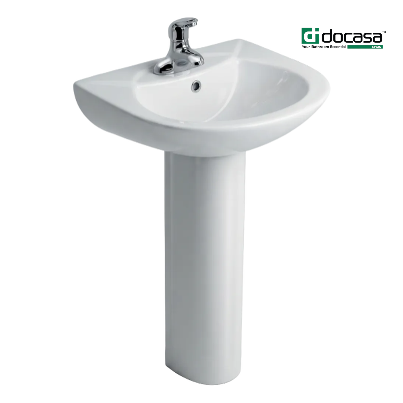 DOCASA BP510 850mm Pedestal Basin White single Pre-punched Tap Hole c/w Overflow