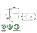 Docasa A380 P-Trap 180 S-Trap 250mm Bathroom One Piece Tornado Rimless WC Water Closet 1Piece Jamban Duduk UF Solf Close
