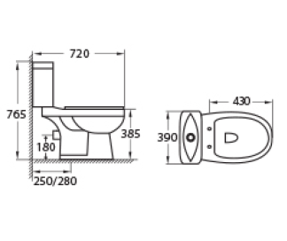 Docasa WD018 P-trap 180mm S-Trap 250mm 280mm Bathroom Closed Couple Washdown WC Water Closet 2 Piece Jamban Duduk Murah